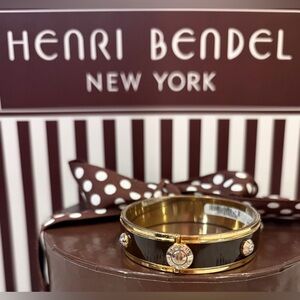 NWT FULL INCLUSION HENRI BENDEL Gold and Dark Brown Crystal-Accent Bangle